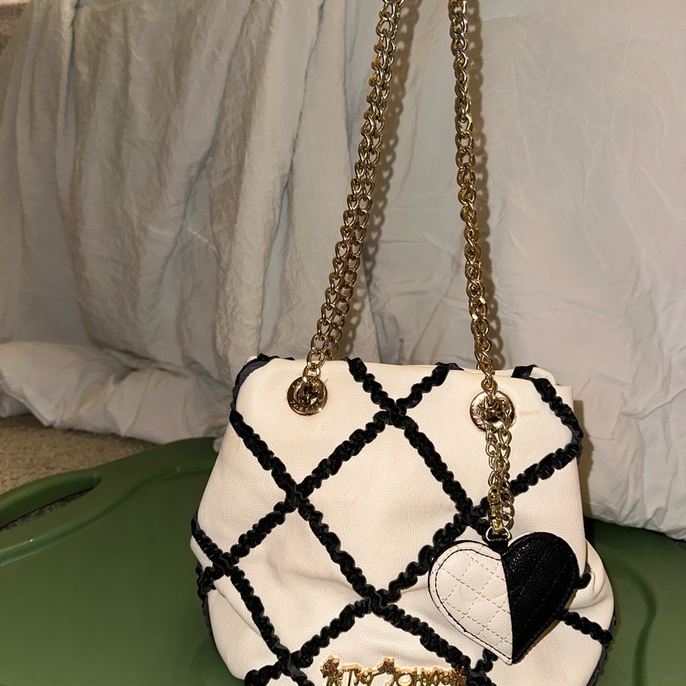 Chic White and Black Quilted Women's Betsy Johnson Bag